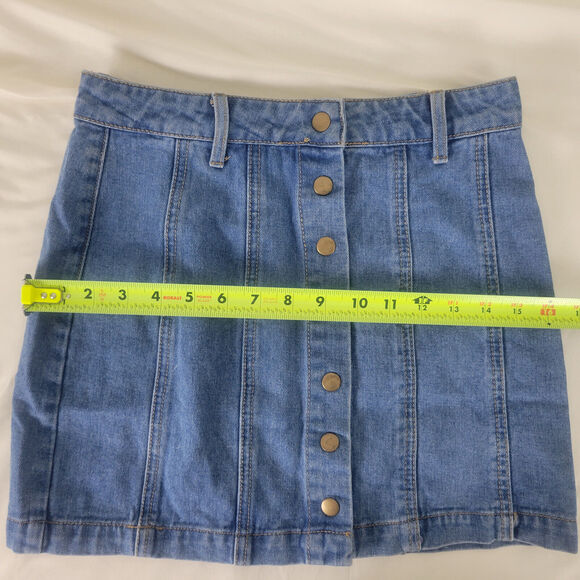 Forever 21 Denim Mini Skirt Womens Small Blue Jean Button Fly Medium Wash Cotton - Picture 4 of 10